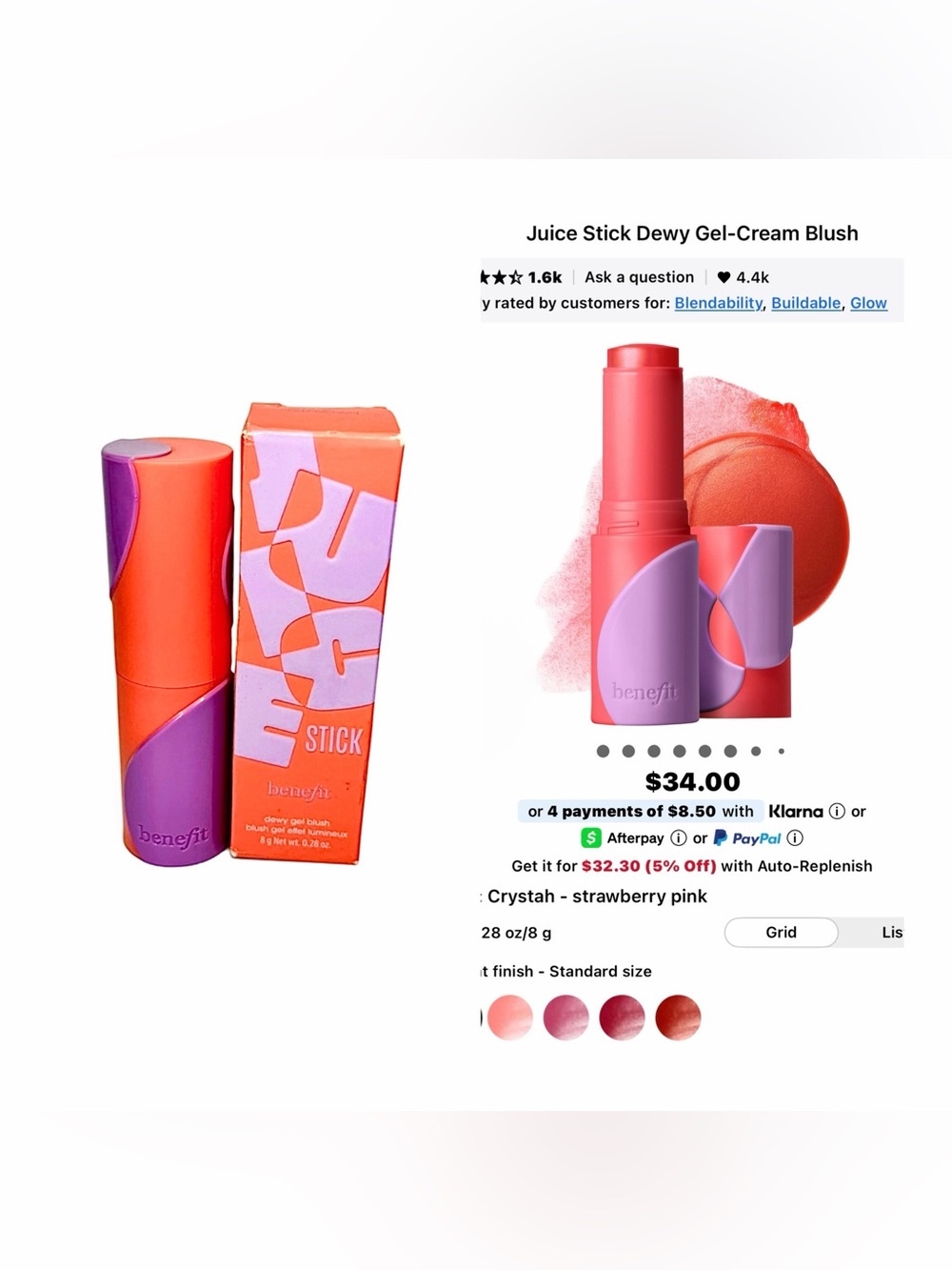 Benefit Juice Stick Dewy Gel Blush Size 0.28 Oz Crystah